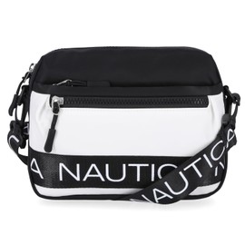 Nautica Women's Diver Nylon Small Crossbody Bag Purse with Adjustable Shoulder Strap Cross Body, Black/White, One Size