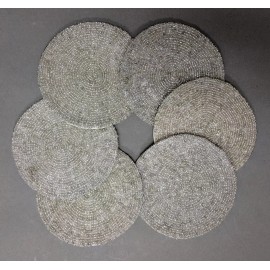 Unbranded Coaster Glass Bead Silver Cloth Backing 4"Diameter Set of 6