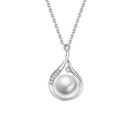 IHOKIT Necklace Pendant Sound Pearl for Women Silver/Gold Plated Copper with Cubic Zirconia Chain Pearl Jewelry Gifts for Holidays and Anniversary