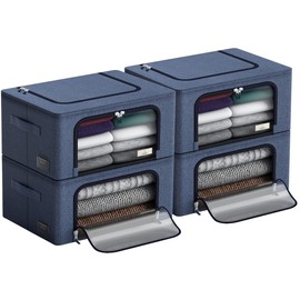 Sorbus Storage Bins with Metal Frame - Stackable & Foldable Clothes Organizer Bags - Oxford Fabric Storage Containers with Large Clear Window & Carry Handles, Bedroom Organization for Bedding & Linen