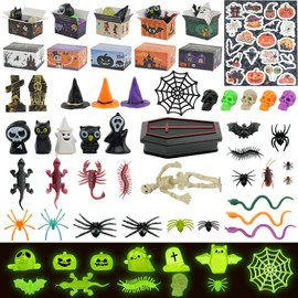 61 piezas de cifras de resina para Halloween, pequeños animales para ocultar calabaza, fantasma, calavera en miniatura, fiesta a granel, jardín, decoración de casa de muñecas, adornos de paisaje de