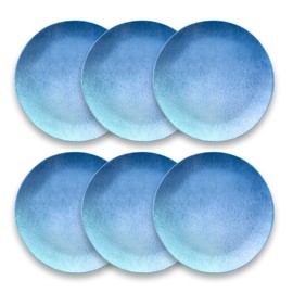 Abode Homewares Oceanic Ombre Salad Plates, 8.5", Blue Ombre, Pure Melamine, Indoor/Outdoor, Set of 6
