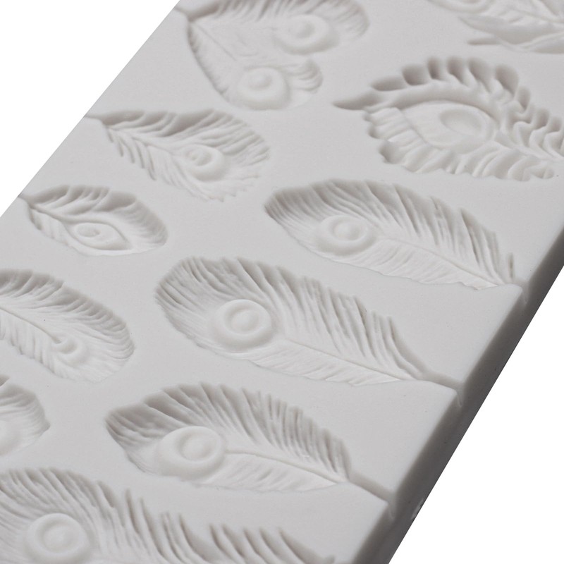 2 Pcs Peacock Feather Silicone Fondant Mold for Cupcake Topper