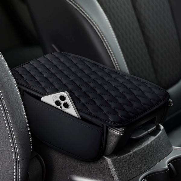 Car Armrest Cushion,Upgraded Leather Car Center Console Cover with 2