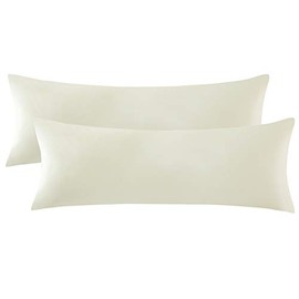 KKJIAF 2Pcs Body Pillowcases, 1800 Thread Count Microfiber Body Pillow Cover with Envelope Closure, Soft and Breathable Body Pillowcase Set, 20 x 48 Inch (Cream)
