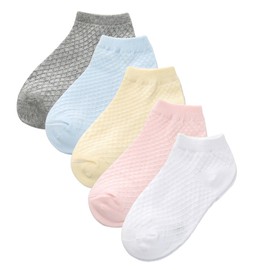 Looching Pack of 5 Mesh Thin Baby Girls Boys Cotton White Socks Toddler Kids No Show Ankle Socks 1-10T (3-5 Y, 5 color)