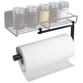 ChengFu Hanging Paper Towel Holder, Paper Towel Holder for Magnetic Spice Rack Hanging Paper Towel Holder with Hook Space Saver Container for Kitchen Apartment, Drill Free, Black