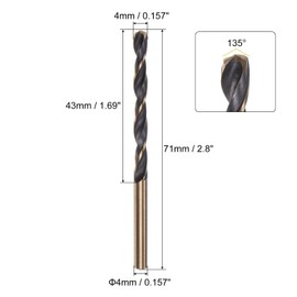 sourcing map 12pcs Jobber Drill Bits 4mm (0.157") Black Nitride & Gold Titanium Coated M2 High Speed Steel (HSS) Twist Drill Bits for Stainless Steel Aluminum Alloy Metal