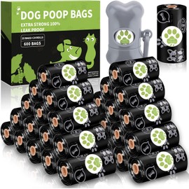 NCKIHRKK 600 Pezzi Sacchetti Cane Cacca, a base di Amido di Mais Biologico, 22 x 30 cm, Sacchetti per Bisogni dei Cani con Dispenser, Nero