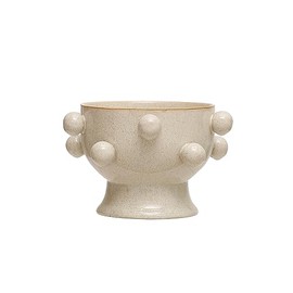 Bloomingville 9 Inches Round Stoneware Orbs and Reactive Glaze, Holds 8 Inches Pot, Speckled Cream Planter