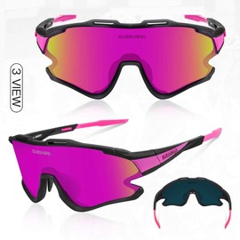 Queshark TR90 Unbreakable Frame Cycling Glasses for Men Women with 1 Polarised Lens 3 HD Lens Anti-UV400 for Driving Fishing Running Hiking