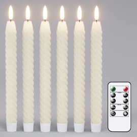 Lasumora Pink Flameless Taper Candles Pastel Flickering with Remote Timer, 3D Wick LED Spiral Wedding Candles Battery Operated 6 Pack Real Wax Home Birthday Spring Decor(0.78 X 9.8 Inchs)