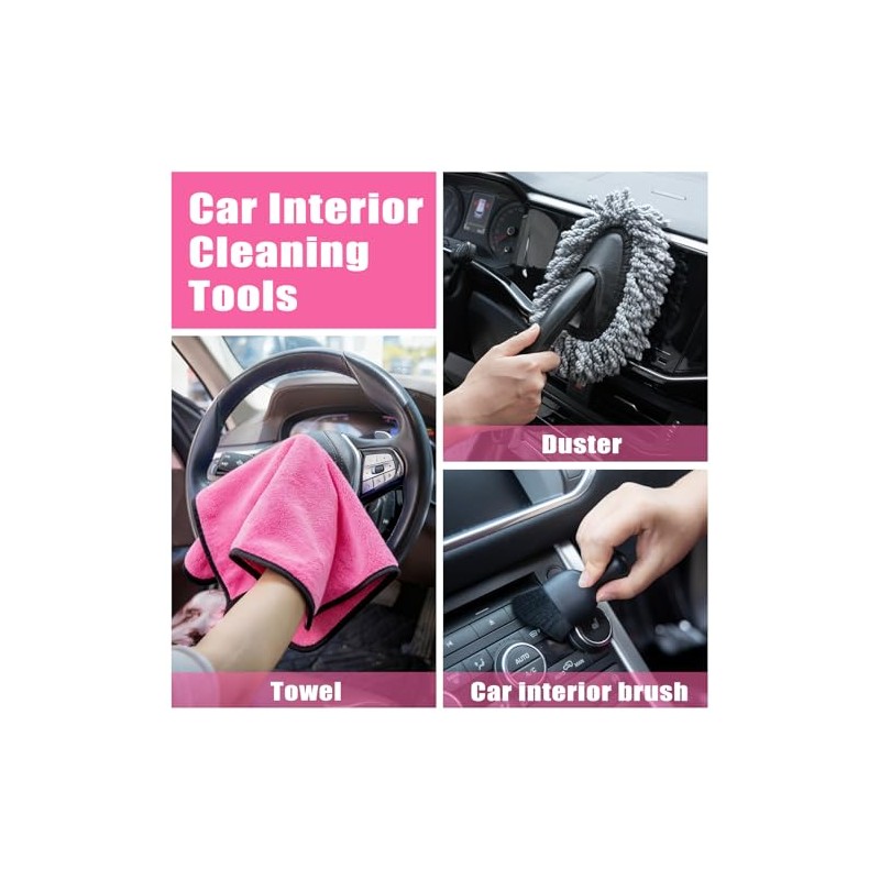 AUTODECO Windshield Cleaner Tool, 17Pcs Car Interior Detailing Kit, Detailing