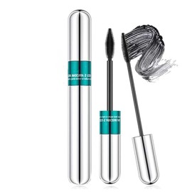 Máscara de pestañas de fibra de seda 4D, volumen y longitud negra, máscara 5 veces más gruesa y sin aglomeración, pestañas largas e impermeable