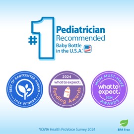 Dr. Brown's Natural Flow Anti-Colic Options+ Wide-Neck Baby Bottles 5 oz/150 mL,with Level 1 Slow Flow Nipple,4 Pack,0m+