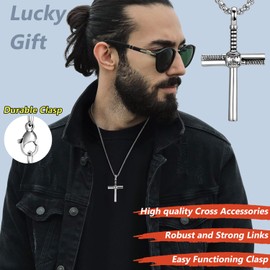 DXIUORF Gothic Cross Necklace for Men Boys Women Stainless Steel Punk Cross Pendant Necklace Silver Cross Pendant Chain 22-24 Inches, Stainless Steel Zinc, No Gemstone