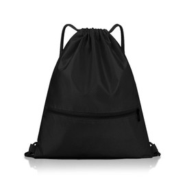 TSHAOUN Turnbeutel mit Reißverschluß Wasserdicht Sportbeutel Verstellbar Tunnelzug Rucksack,Wasserdicht Sportbeutel Hipster Gym Bag Rucksackb Mit Verstellbar Tunnelzug Gymsack (black)