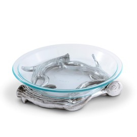 Arthur Court Designs Aluminum Antler Trivet with Glass Pie Dish 10 Inch Diameter
