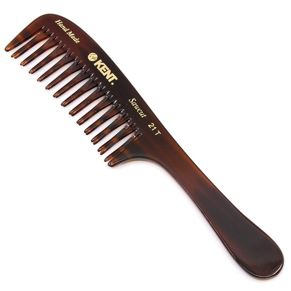Kent 21T Large all Coarse Hair Detangling Comb, Wide Teeth for Long Thick Curly Wavy Hair. Hair Detangler Comb For Wet and Dry. Rake Comb Saw-Cut from Cellulose and Hand Polished, Handmade in England