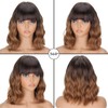 LINGHANG Synthetic Wavy Curly Bob Wig with Bangs,Ombre Brown with