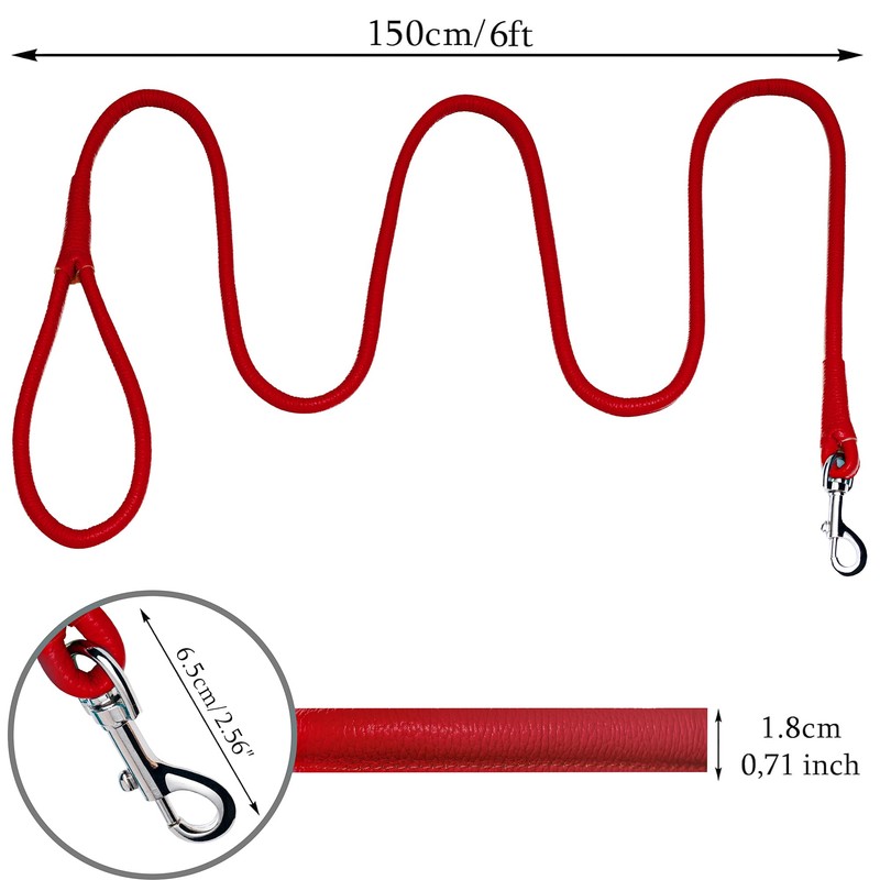 OOPSDOGGY Rolled Leather Dog Lead 6ft Heavy Duty Training Leash