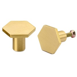 XNJIHWA 2Pcs Solid Brass Hexagon Knobs Hexagonal Gold Drawer Knobs Hexagon Brass Door Handles with Screw for Cupboard Desk Drawer Dresser Drawer,Gold(30 x 21mm)