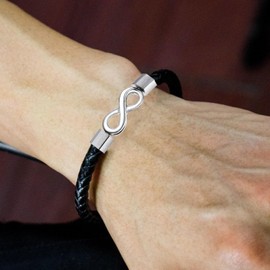 To My Man, Infinity Leather Bracelet, Stainless steel Braided Bracelet Husband Gifts from Wife I Love You Forever and Always Bracelets for Boyfriend Xmas, Birthday, Anniversary Fathers Gifts for Men,