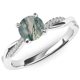 Luyona Natural Moss Agate Ring 925 Sterling Silver Green Moss Agate Ring Promise Ring Engagement Wedding Jewelry Gift for Women (6, B-infinity)-N