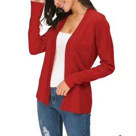 Urban CoCo Women's Long Sleeve Open Front Knit Cardigan Sweater (Red, S)