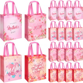 Wesnoy 24 Pcs Mother's Day Gift Bags Treat Bags with Handle Happy Mother's Day Tote Bags Reusable Floral Non Woven Gift Wrap Bags Mothers Day Goodie Bags for Mom Grandma Party Supplies