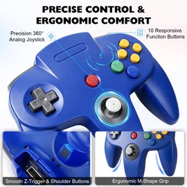 miadore 2 Pack N64 Wired controller,Retro N64 Remote Joystick Gamepad Controller Compatible with N64 Video Game System Console(blue+red)