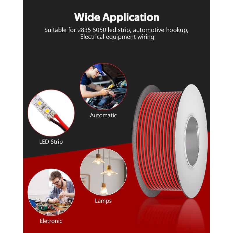 ALITOVE 18 Gauge 98.4FT 18/2 Flexible Red and Black Wire,