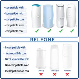 Releone Nappy Bin Refill Cassettes, Diaper Pail Refill Bags, Compatible with Diaper Genie & Angel Care - Pack of 4 Refill Cassettes with Easy Installation & Long-Lasting Diaper Disposal Solution