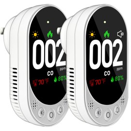 LSENLTY Carbon Monoxide Detectors Plug in, 3-in-1 CO Detector (Temp, Humidity and CO Gas), HD Color Screen Carbon Monoxide Detectors with Alarm Function and Selftest Function for Home Hotel RV, 2 Pack