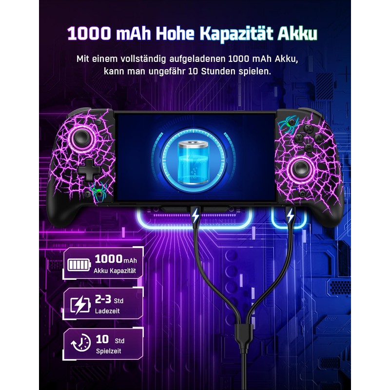 GAMSINGY Kabellos Handheld Switch Controller, Cooles RGB-Licht Switch Controller Griffe