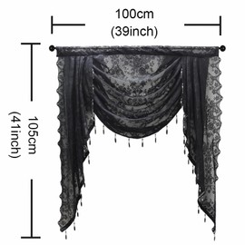 apott Black Swag Valance for Windows Waterfall Valance Curtains Beaded Voile Swags Small Lace Drapes for Living Room Bedroom Party 39.5x 41 Inch