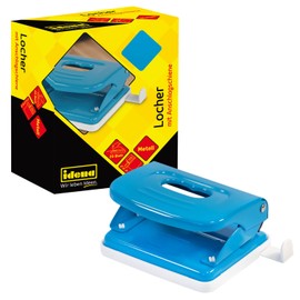 Idena 11537 Metal Hole Punch, Stop Rail with Format Display, Light Blue, for 20 Sheets, Pack of 1