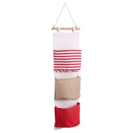 Qiilu Hanging Storage Bag Storage Bag Over The Door Cotton and Linen 3Layer Linen Storage Bag Wardrobe Hanging Bag Wall Pouch Toys (Red)