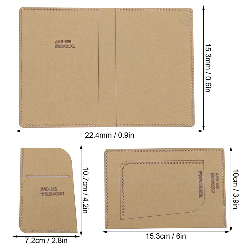 3Pcs Acrylic Template Card Bag DIY Passport Holder Leather Pattern