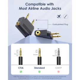 SQERO Airplane Headphone Jack Adapter, Dual 3.5mm Male to 3.5mm Female Jack AUX Adapter for Bluetooth Wireless Transmitter Receiver, Flight/Travel/TV/Gym, Gold Plated (2, Black)