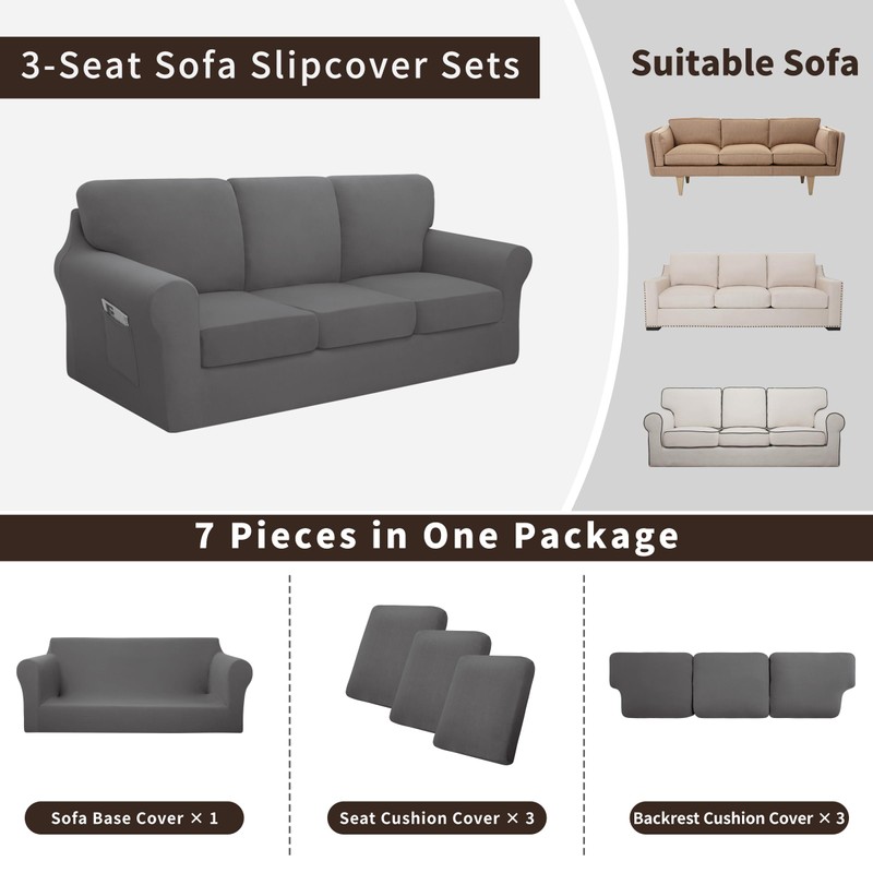 Easy-Going 7 Pieces Stretch Couch Cover Washable Sofa Cover Set