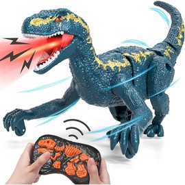 Remote Control Dinosaur Toys: Velociraptor with Light & Sounds for Boys 3-8 - Colour: Green