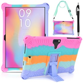 DETUOSI 10.1 inch Tablet Case Compatible with Feonal 10", ANTEMPER Touch 10.1, Gowin Touch 10.1, WECOOL WM1001R 10 inch, Soft Silicone Lightweight Case with Stylus Pen & Strap, Dazzling Pink