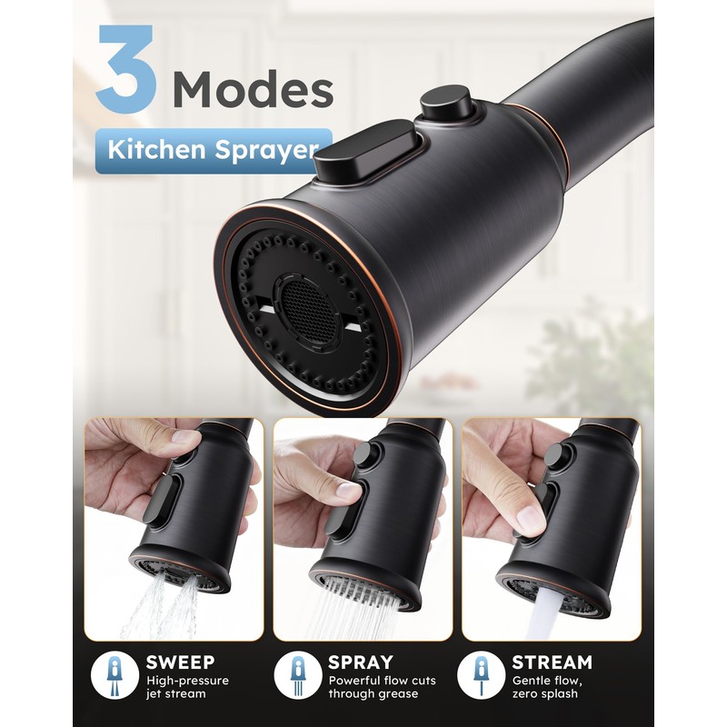 Bronze Kitchen Faucet with Soap Dispenser, WOWOW Stainless Steel Kitchen
