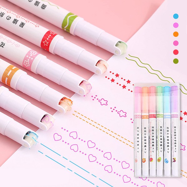 LAPLBEKE Pack of 6 Curve Highlighters, Tip Pens with Various
