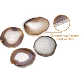 AMOYSTONE Agate Coasters for Drinks Stone Coasters Set of 4 Housewarming Gift Decorative for Home Office Nature Borwn 3-3.5"