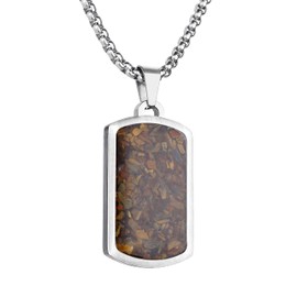 Lauren-Spencer Gemstone Dog Tag Necklace for Men Stainless Steel Engraved Blue Sodalite Turquoise Tumbled Chips Stone Dog Tags Pendant Necklace for Men Women Boyfriend Jewelry Gift (Tiger's Eye)