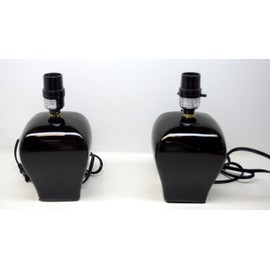 Set of 2 Modern Square Shaped Chocolate Brown Ceramic Table Desk Lamps - 14.5" X 9.5" X 9.5"