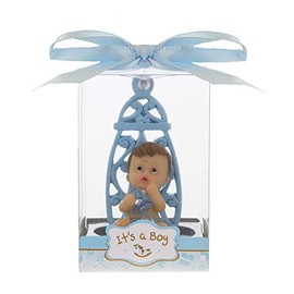 Mega Favors Keepsake Figurine 12 pcs Baby Boy Holding Pacifier with Blue Bottle | Awesome Decorations or Party Favors | for Pregnancy Announcements, Gender Reveals, Birthday and Special Celebrations
