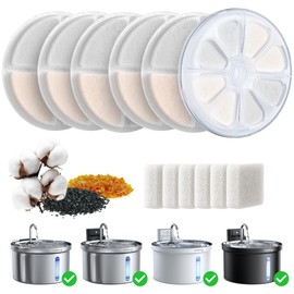 6 Pack Cat Water Fountain Filter & 6 Pack Pump Filter Sponges Replacement for [FN-W08L] and [FN-W06] - 6 Filters+1 ABS Shell+6 Sponges